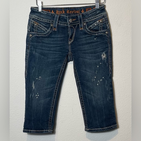 Rock Revival Denim Capri Jeans Kate Cropped Distressed Buckle 27 Summer Sexy - Picture 1 of 14